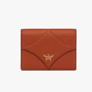 MCM Cognac Leather Envelope Wallet with Gold Logo